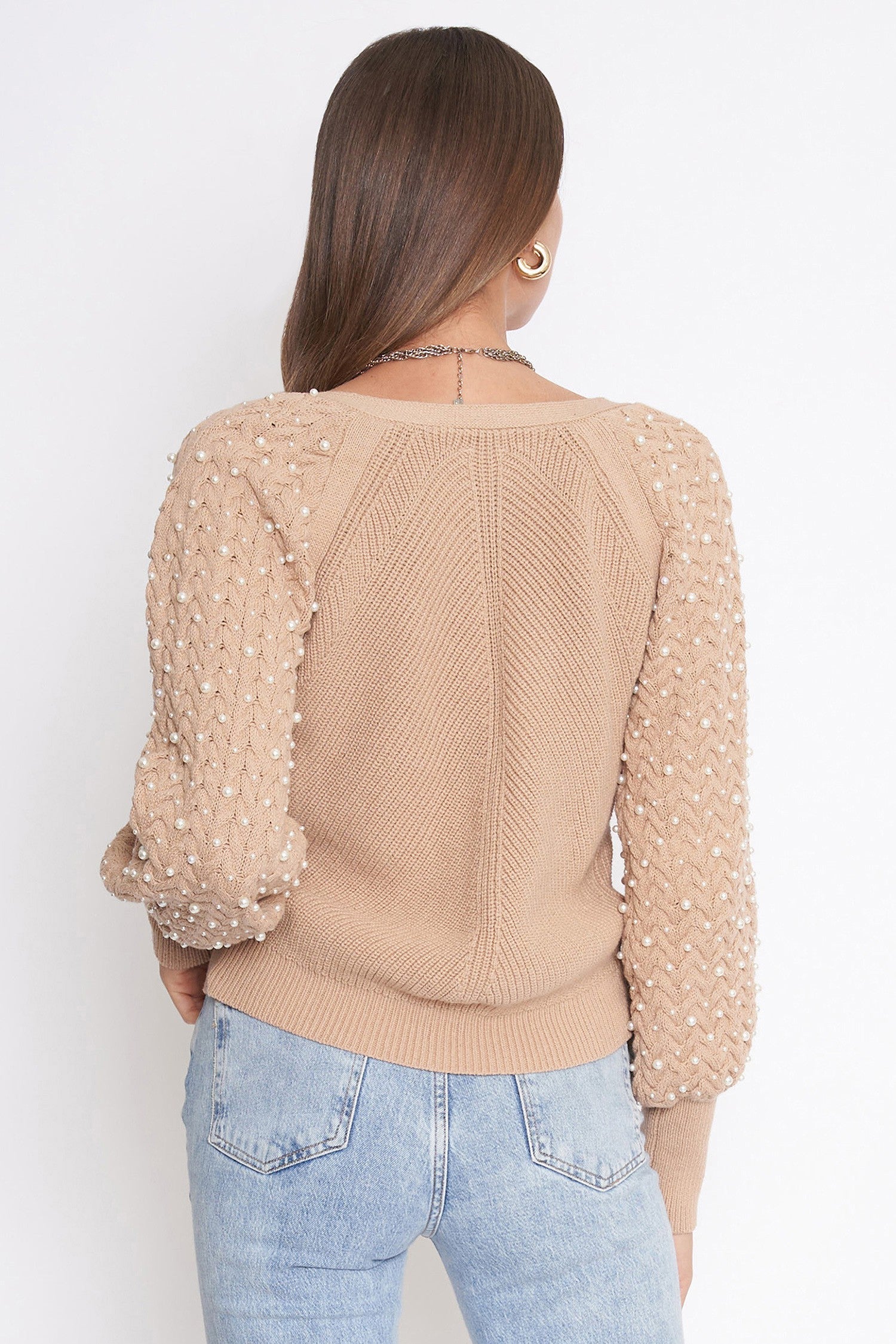ABBY COTTON BLEND PEARL CARDIGAN - BEIGE