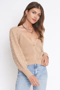 ABBY COTTON BLEND PEARL CARDIGAN - BEIGE