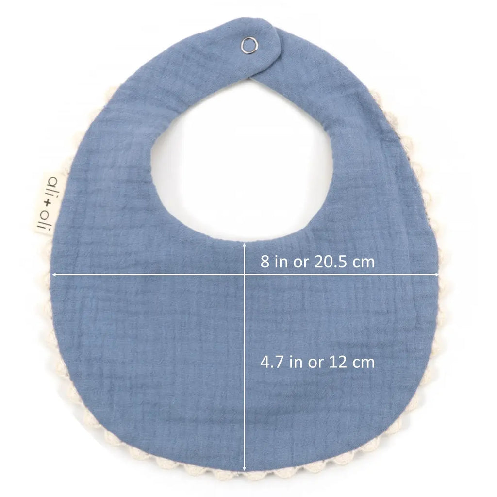 BLUE/FLORAL MUSLIN COTTON REVERSIBLE BABY BIB