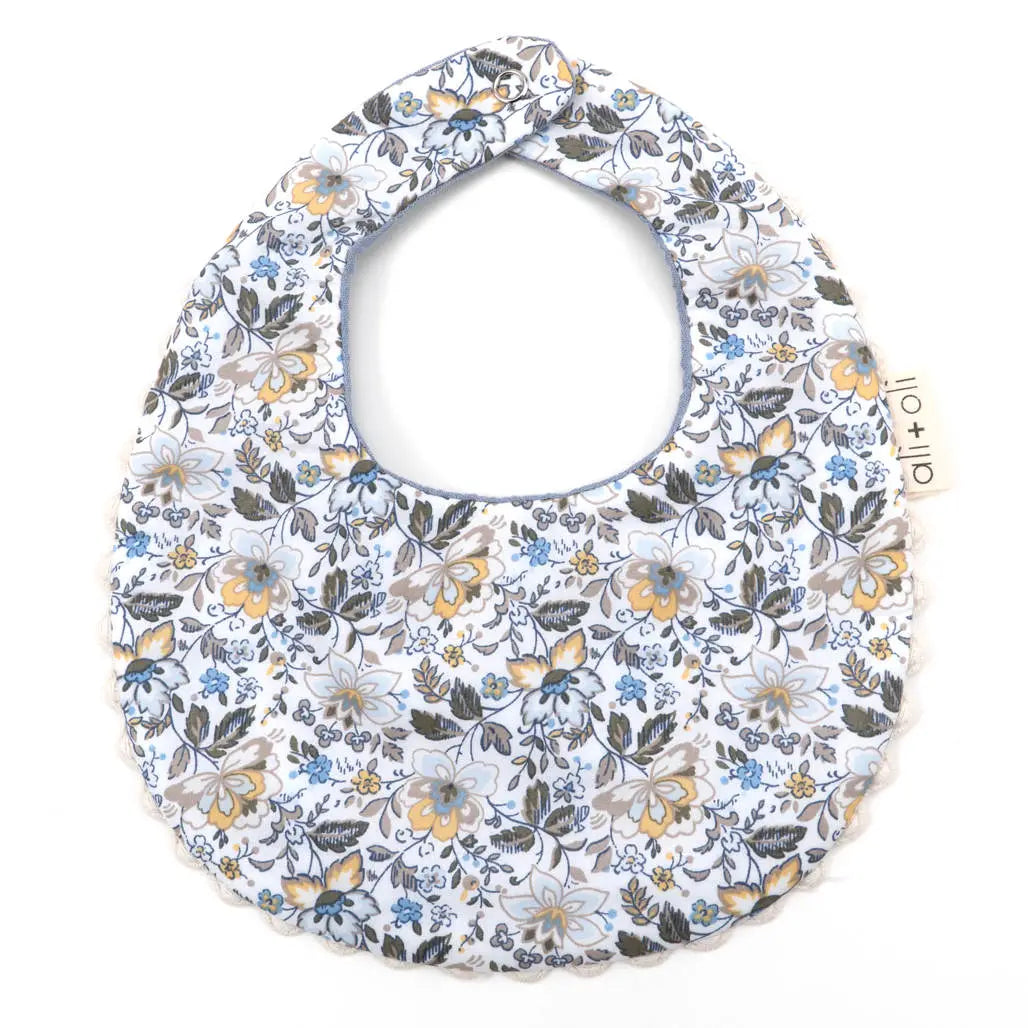 BLUE/FLORAL MUSLIN COTTON REVERSIBLE BABY BIB