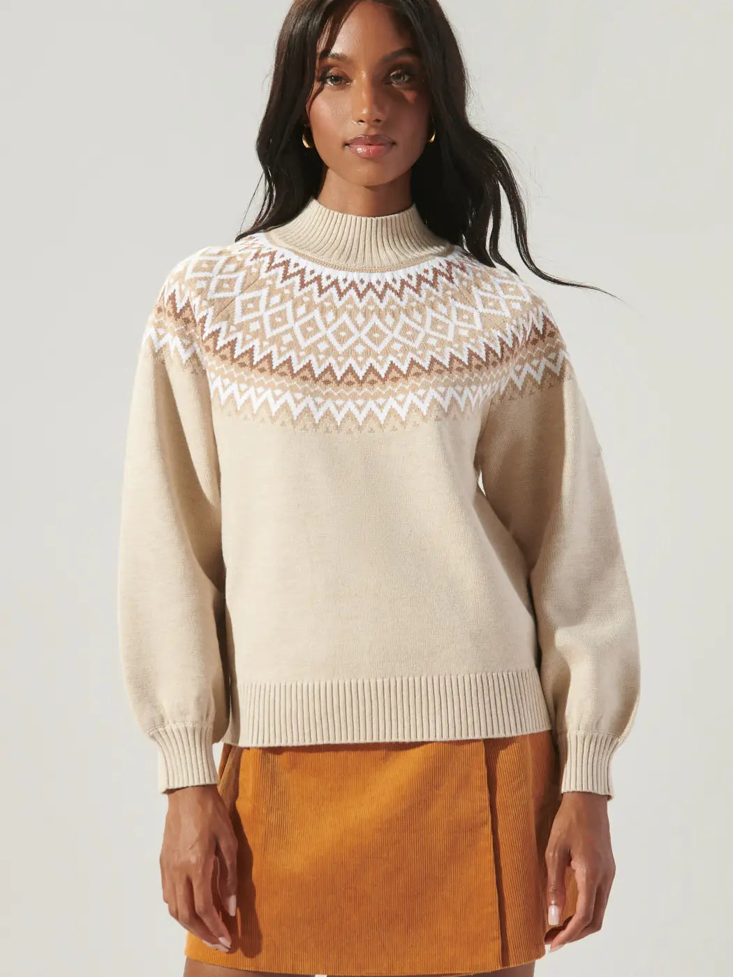 HONEY BEAR FAIR ISLE MOCK NECK SWEATER